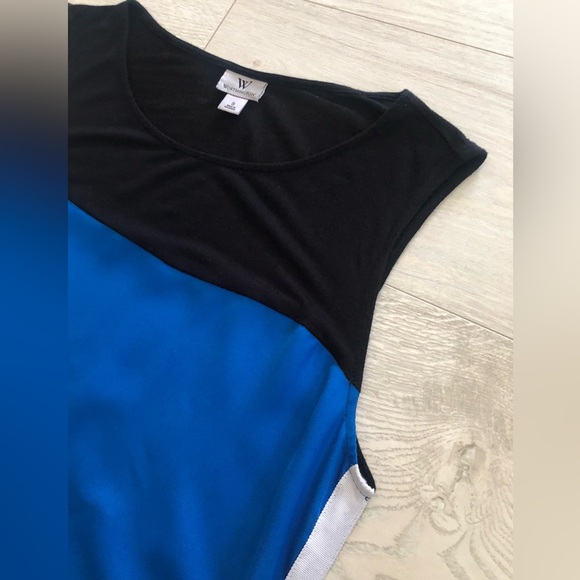 Worthington Color-block Mixed Media Blue/Black Tunic Tank Top Blouse - Picture 11 of 16